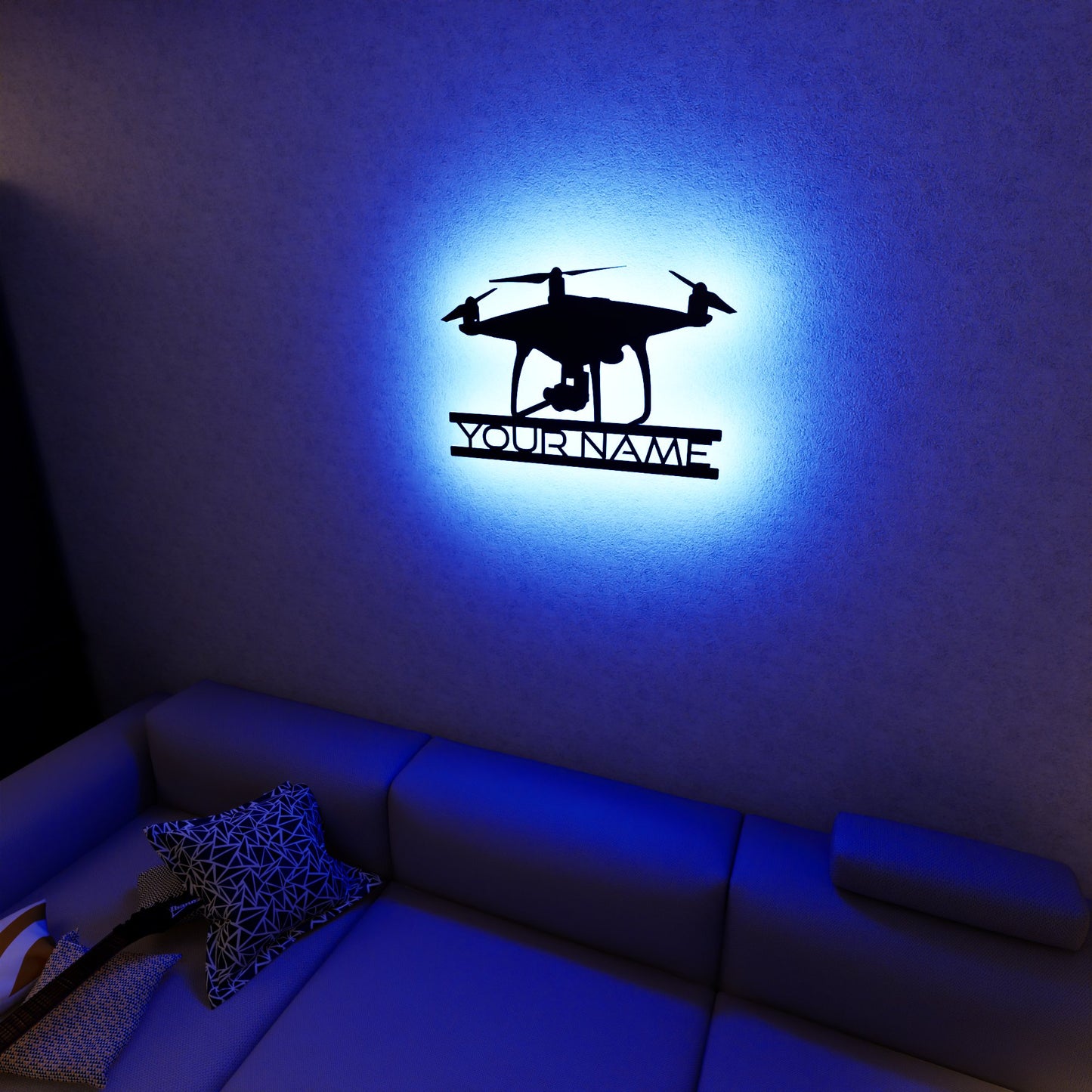 Drone Led Wall Sign Personalized - RGB Lighted - Kutalp