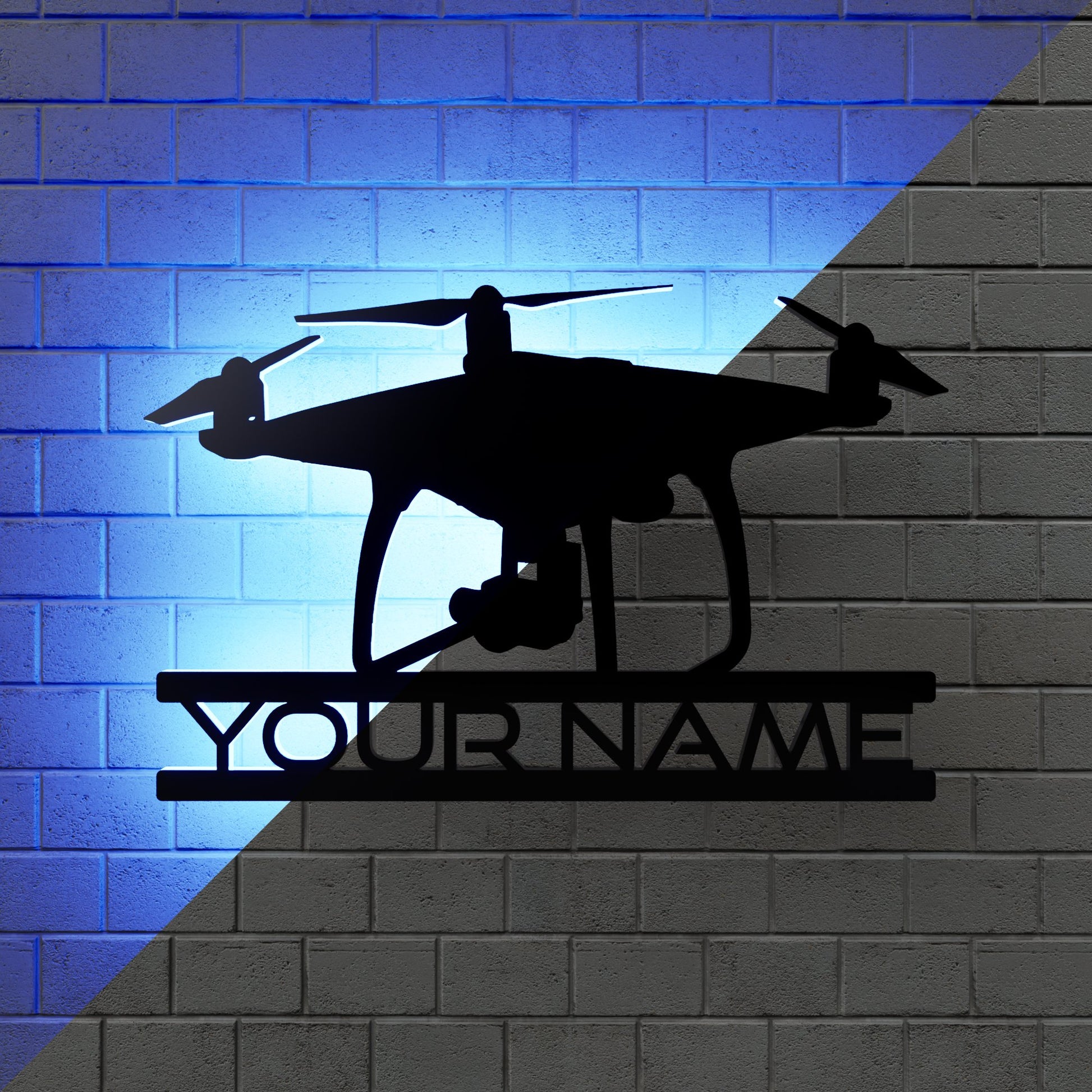 Drone Led Wall Sign Personalized - RGB Lighted - Kutalp