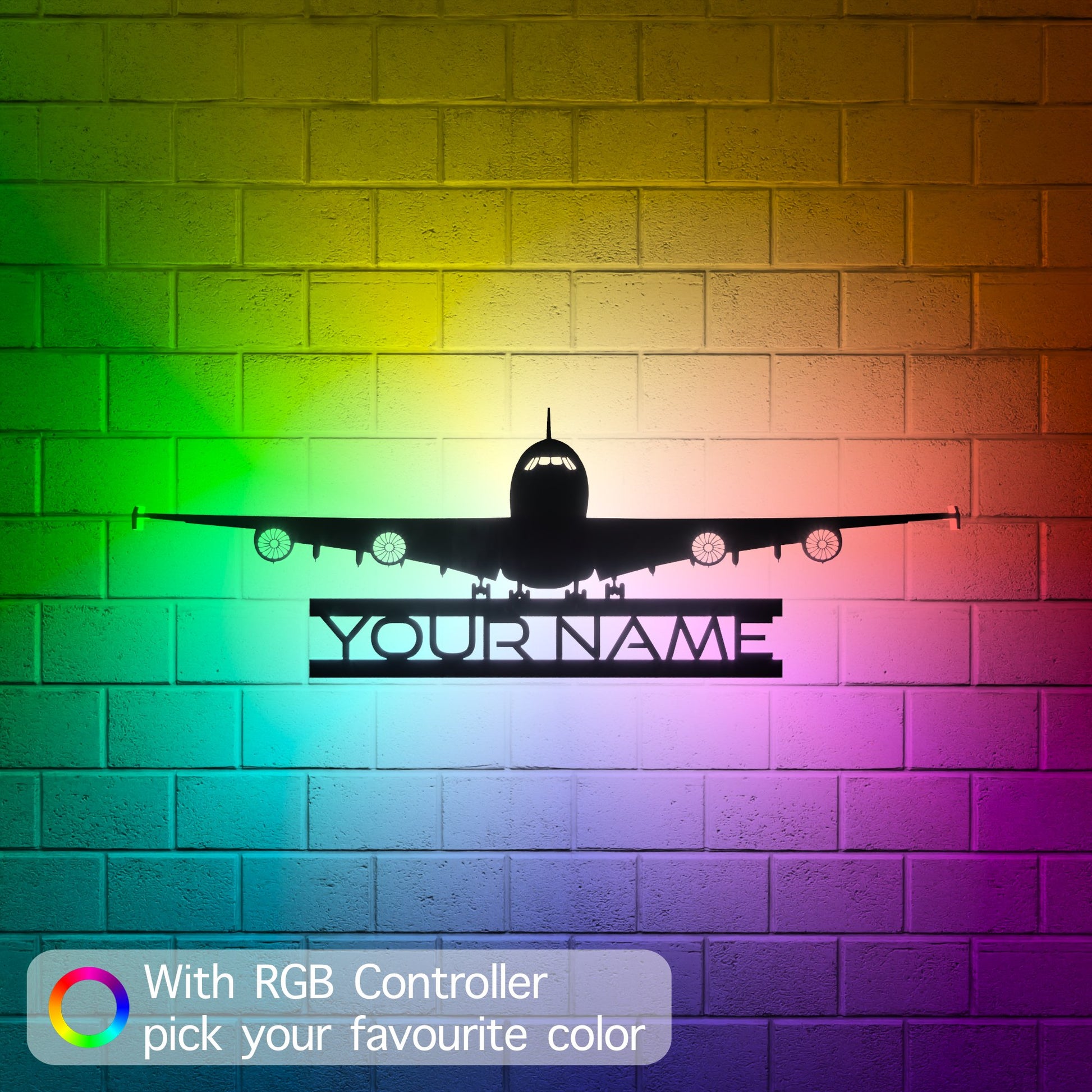 Four-engined Jet Airliner RGB Led Wall Sign Personalized - Kutalp