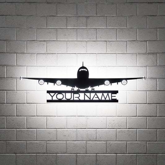 Four-engined Jet Airliner RGB Led Wall Sign Personalized - Kutalp