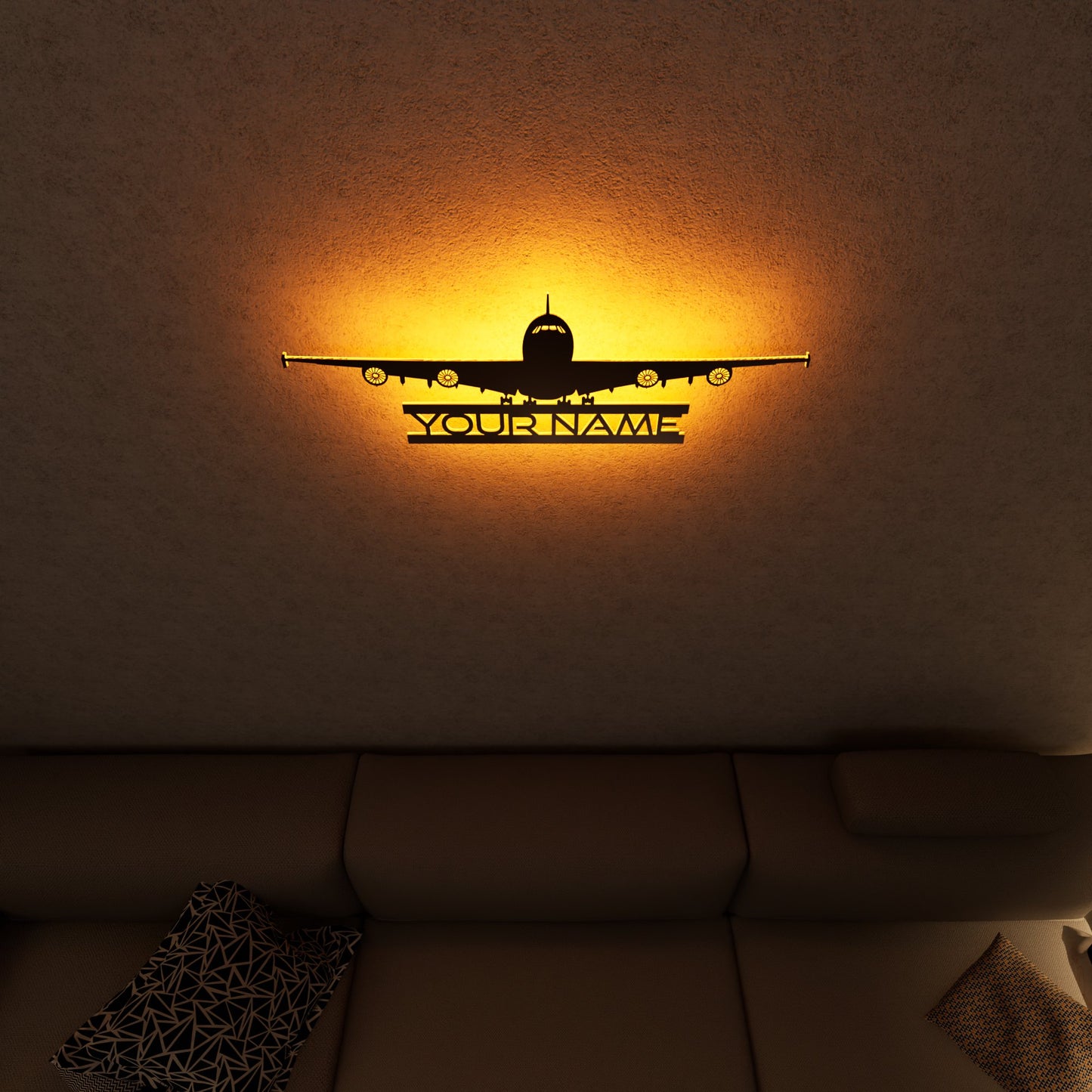 Four-engined Jet Airliner RGB Led Wall Sign Personalized - Kutalp