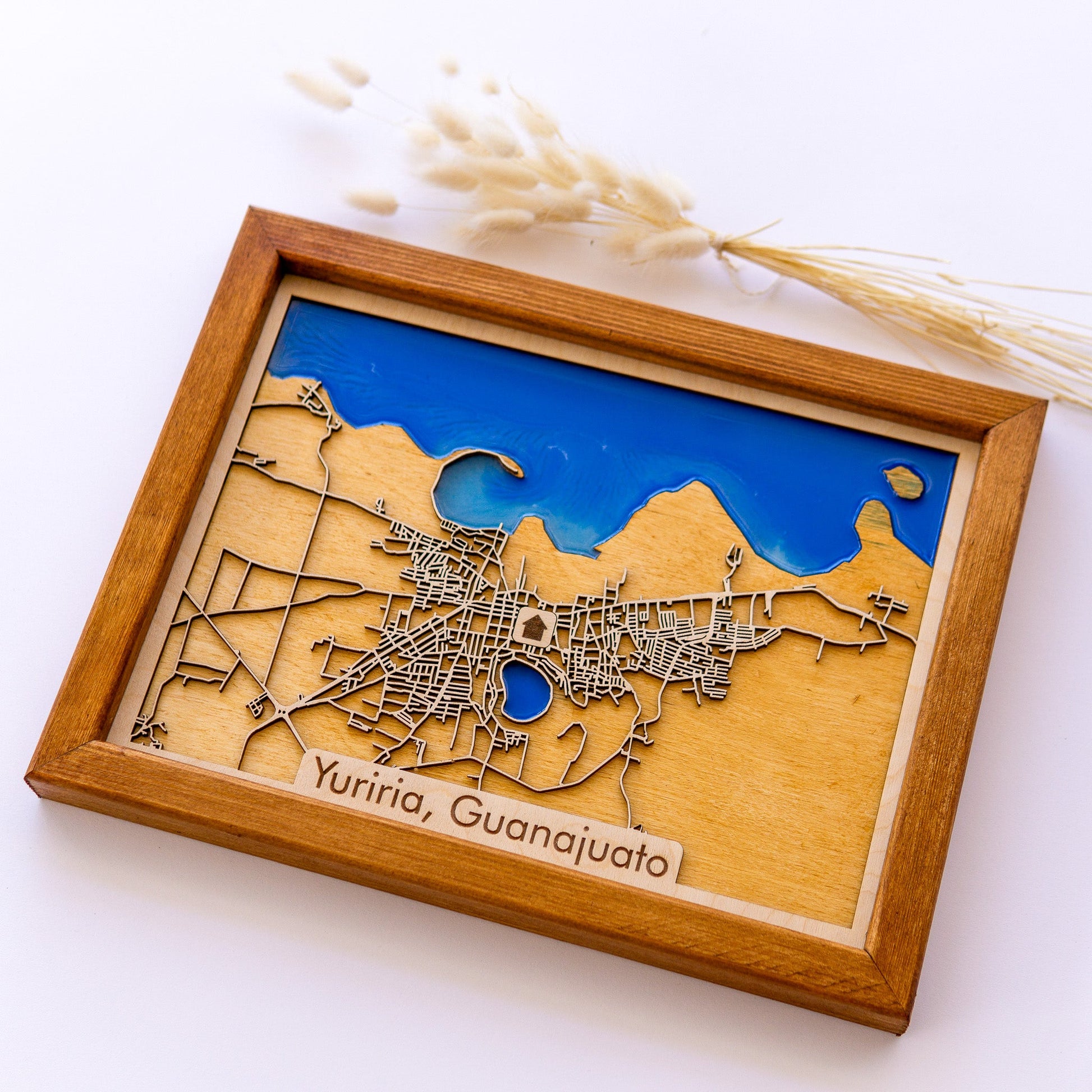 Yuriria, Guanajuato, Mexico Wooden City Map | Wood & Epoxy - Kutalp