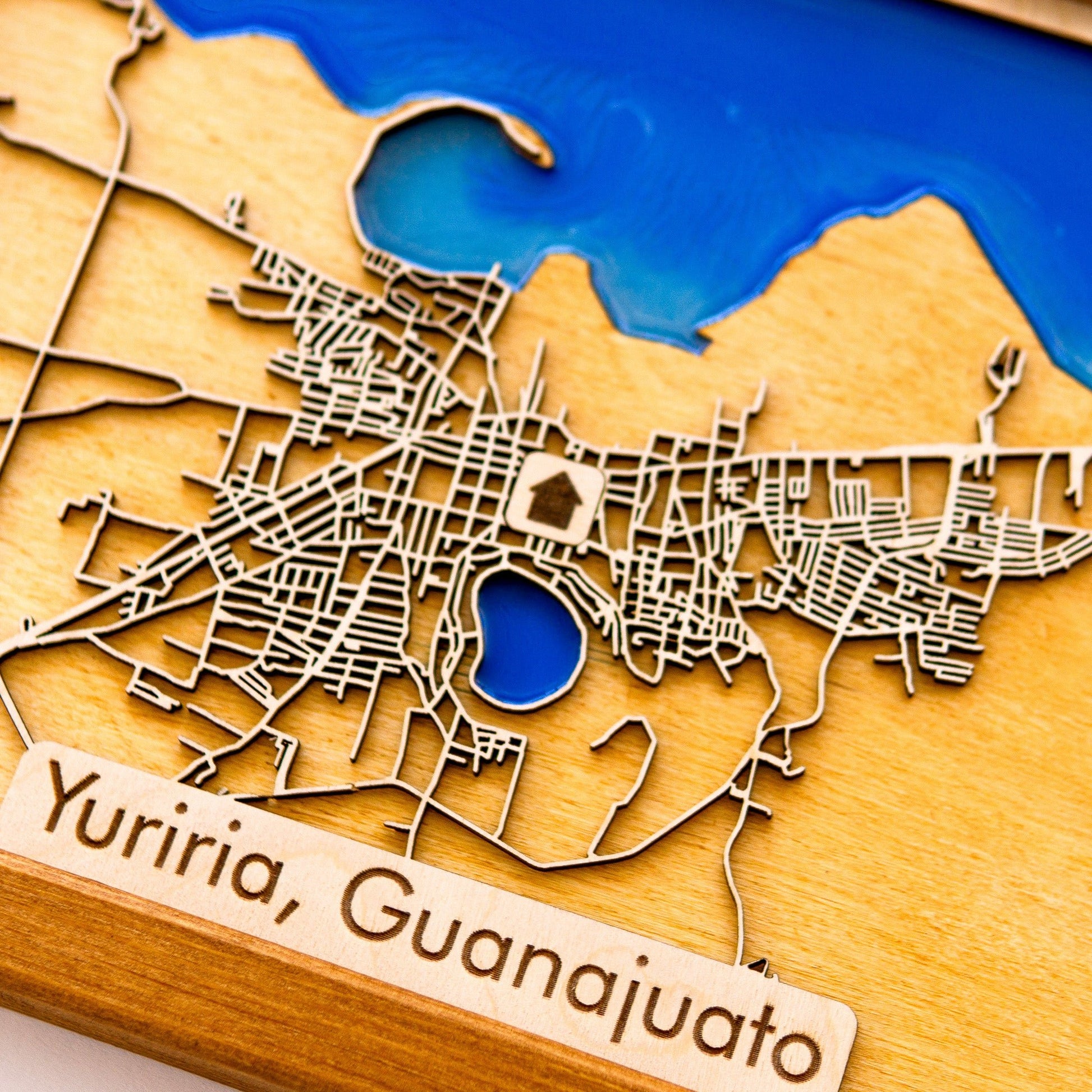 Yuriria, Guanajuato, Mexico Wooden City Map | Wood & Epoxy - Kutalp