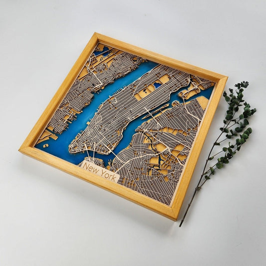 5th Anniversary Gift Wooden City Map | Wood & Epoxy - Kutalp
