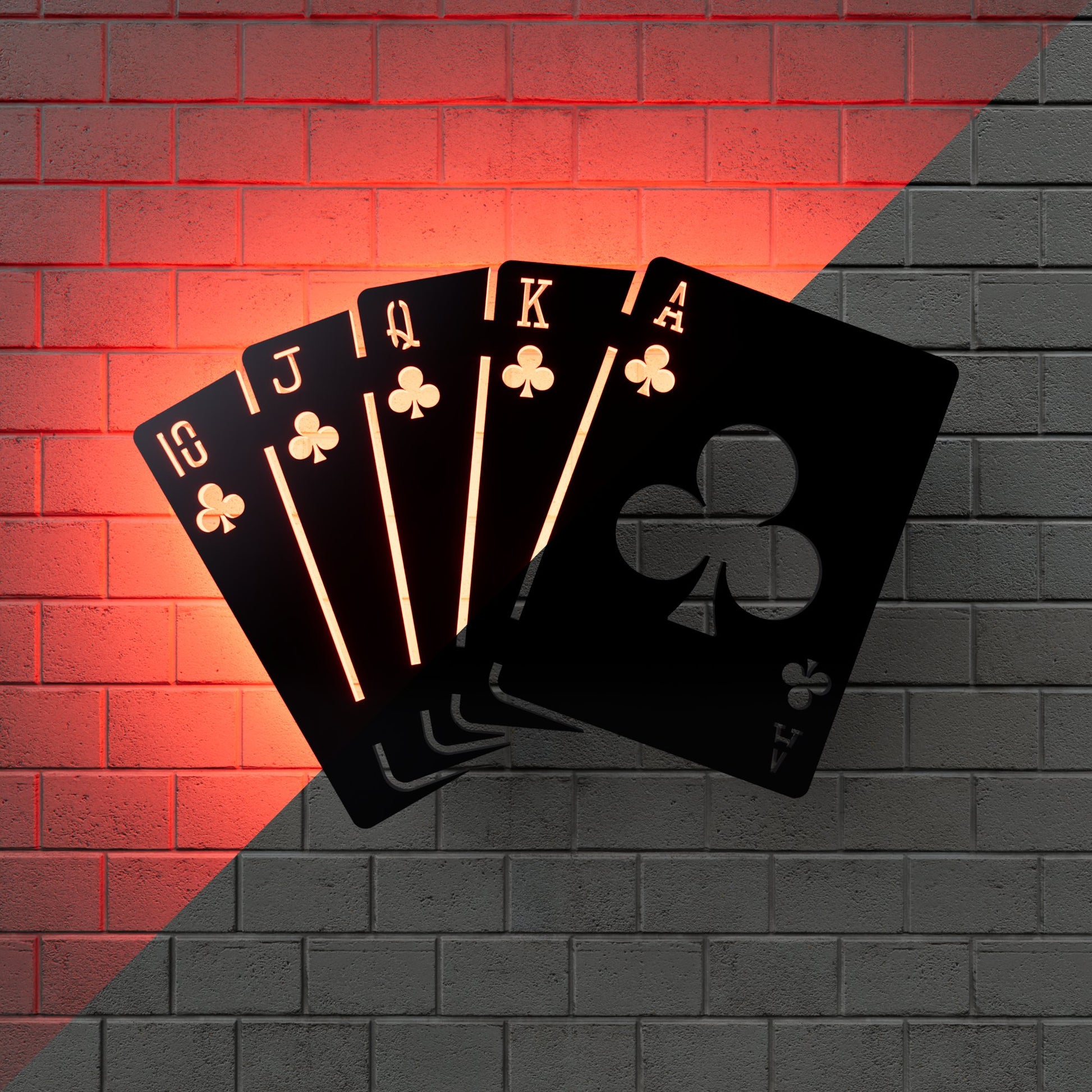 Clubs Royal Flush RGB Led Wall Sign: Poker - Kutalp
