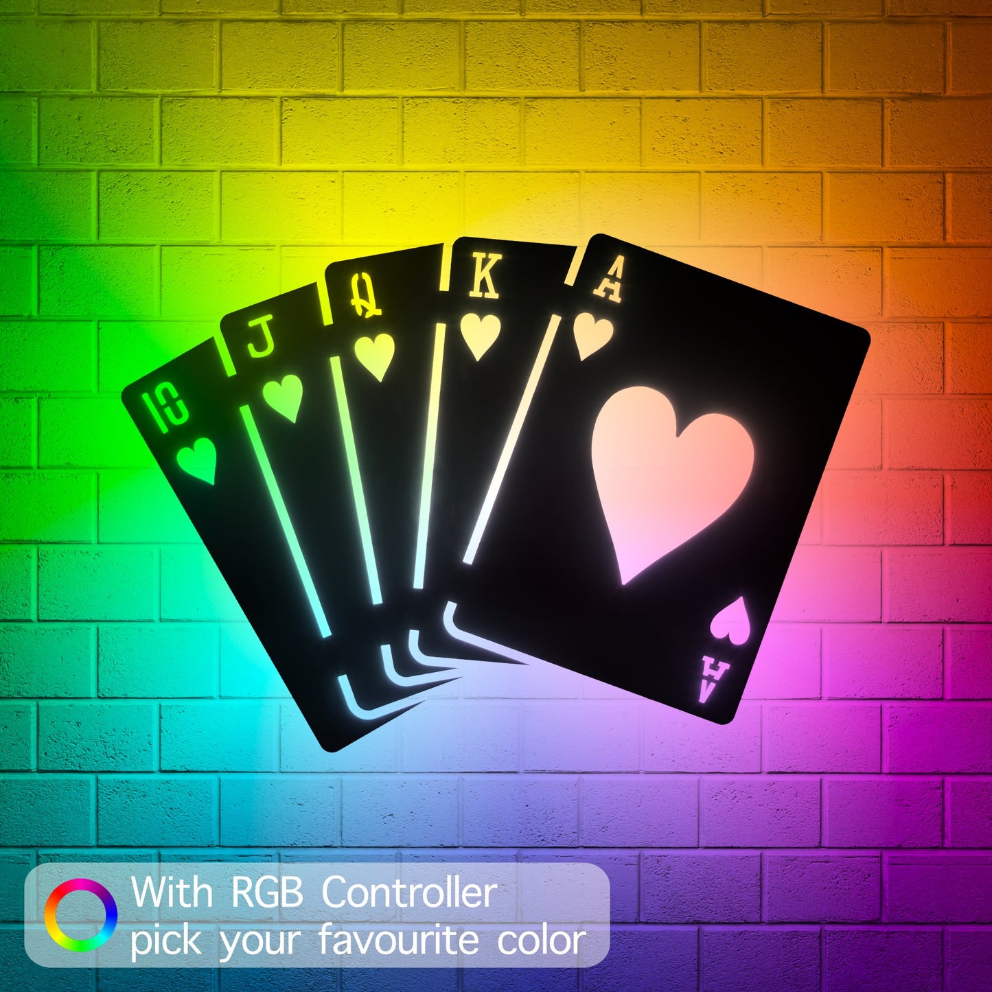 Hearts Royal Flush RGB Led Wall Sign: Poker - Kutalp