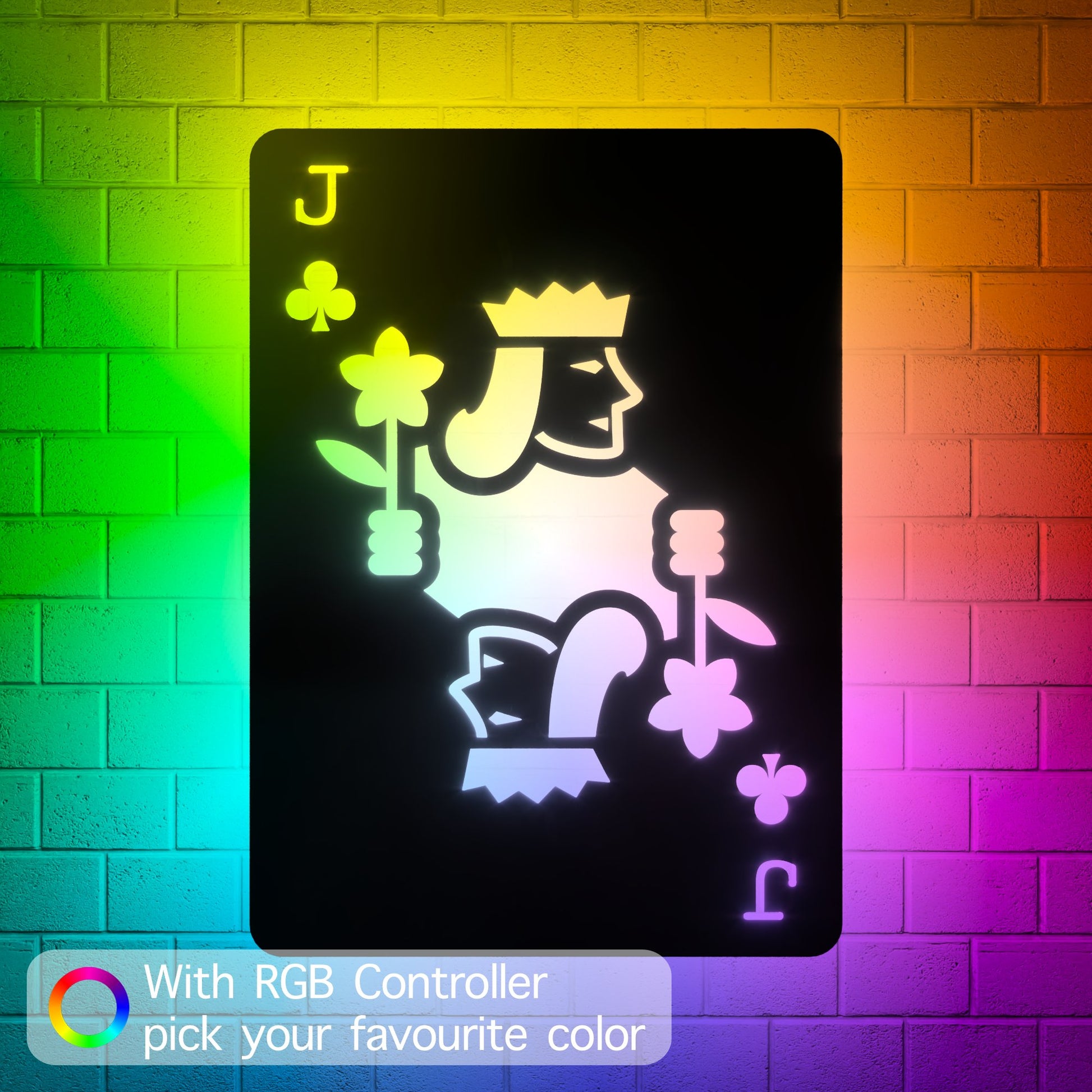 Jack of Clubs RGB Led Wall Sign: Playing Cards - Kutalp