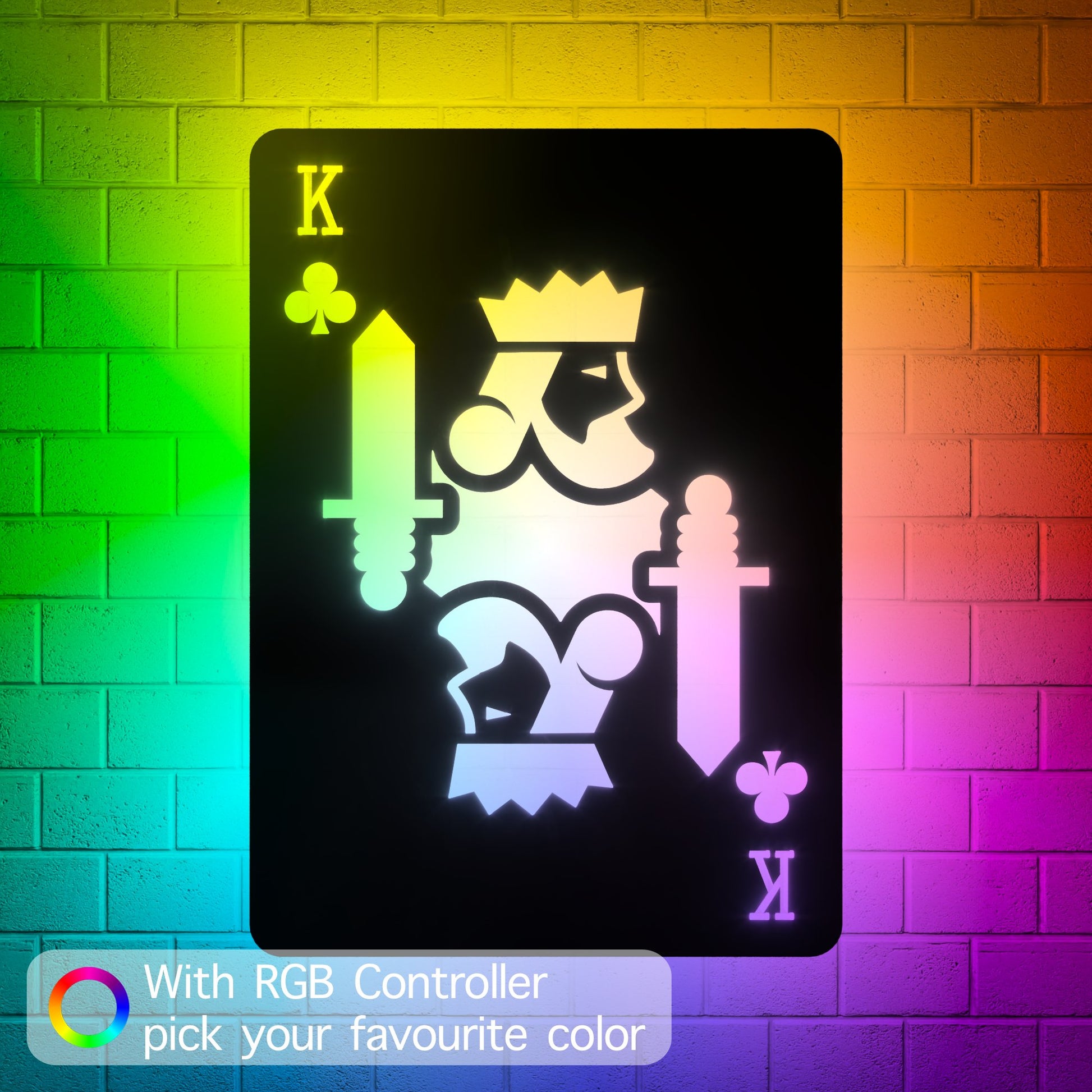 King of Clubs RGB Led Wall Sign: Playing Cards - Kutalp
