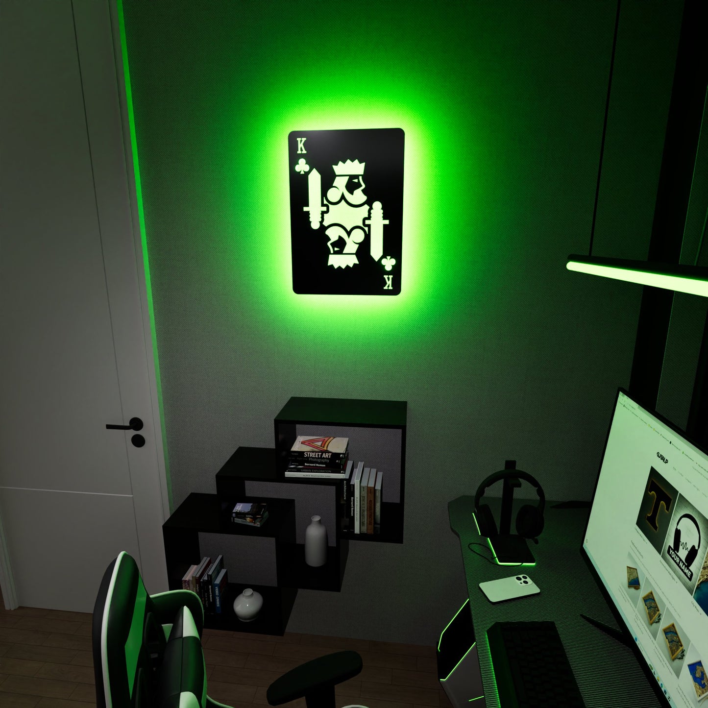 King of Clubs RGB Led Wall Sign: Playing Cards - Kutalp
