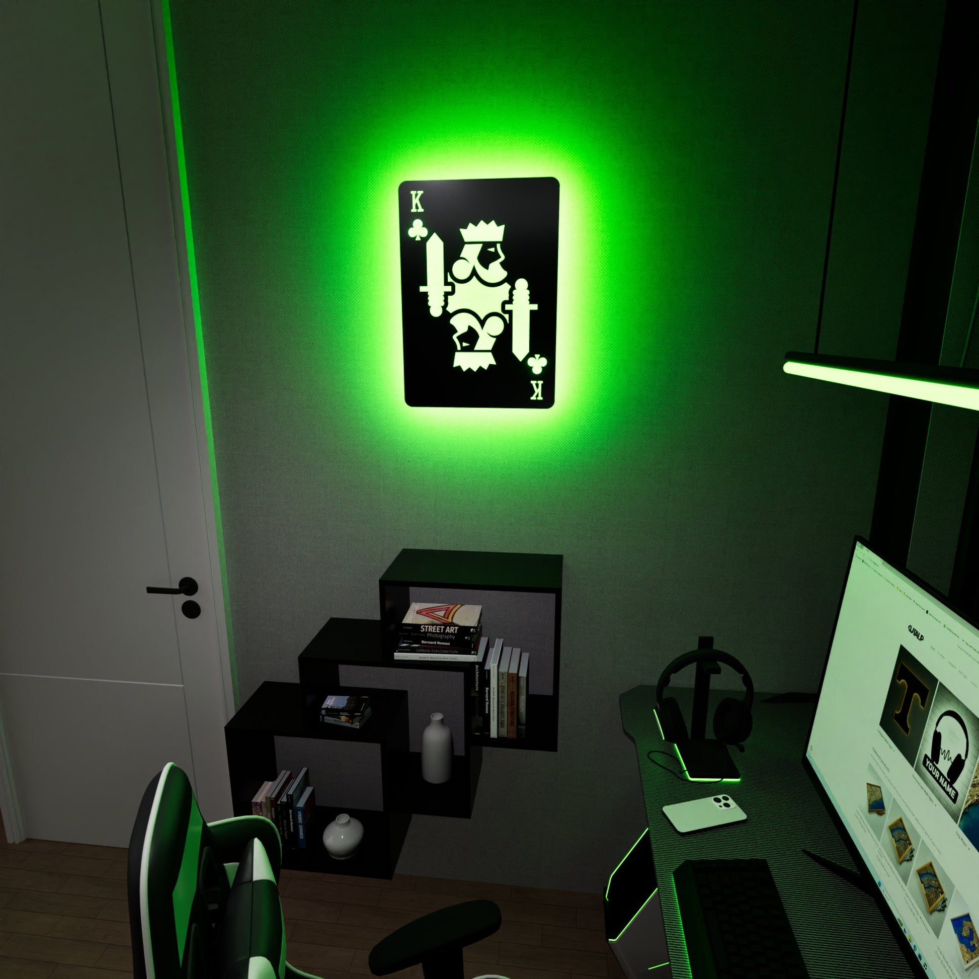 King of Clubs RGB Led Wall Sign: Playing Cards - Kutalp
