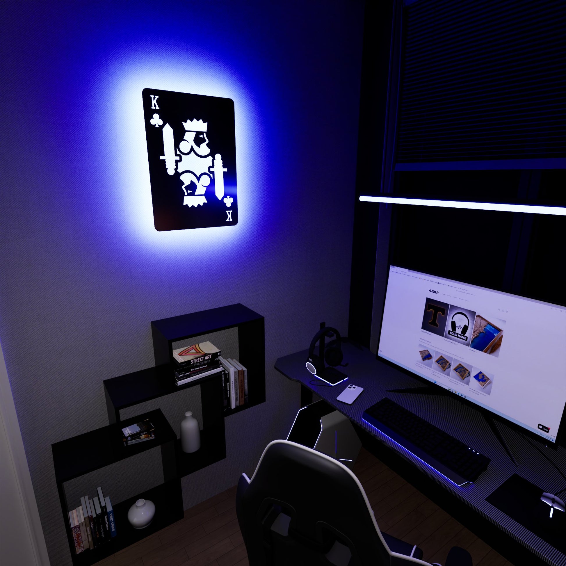 King of Clubs RGB Led Wall Sign: Playing Cards - Kutalp
