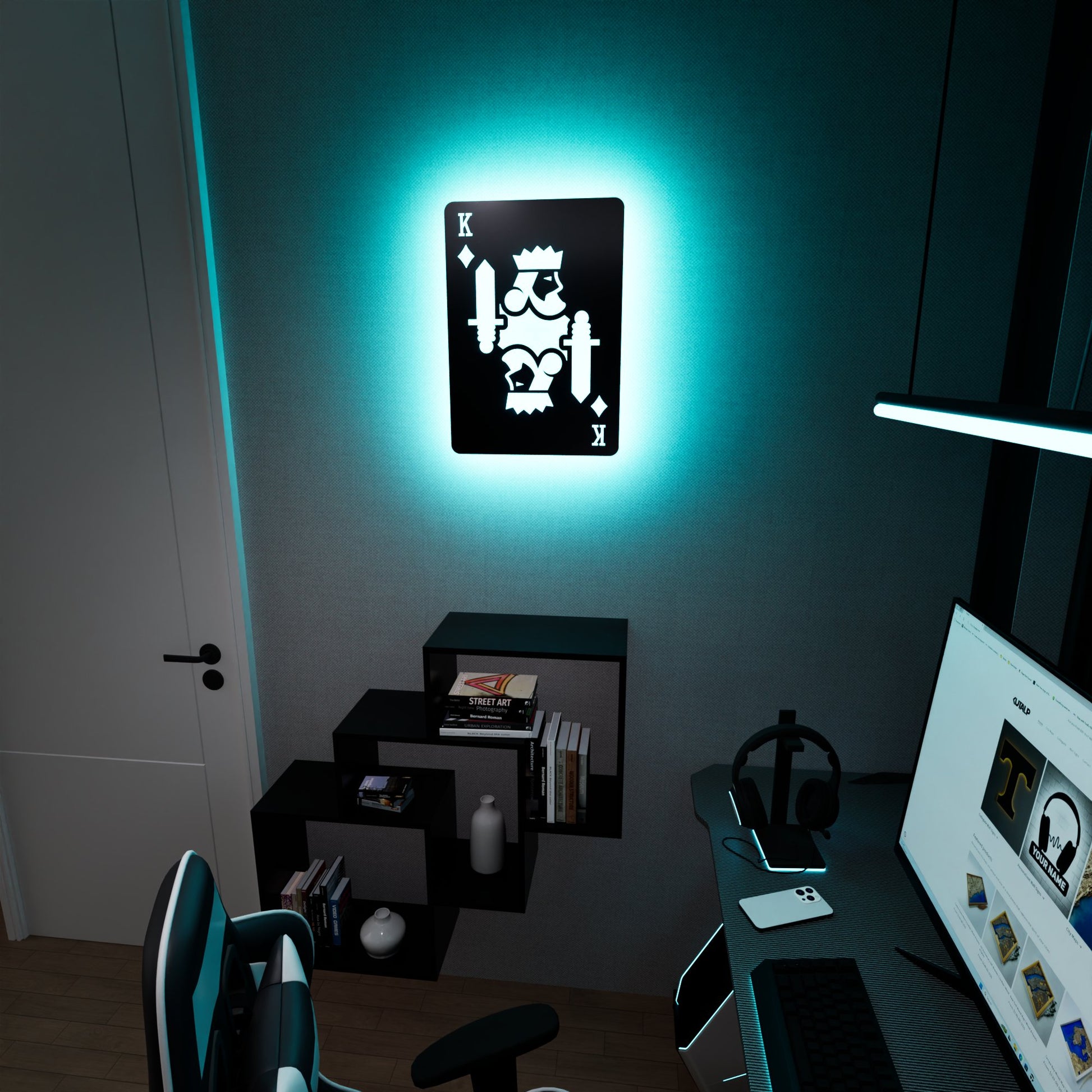 King of Diamonds RGB Led Wall Sign: Playing Cards - Kutalp
