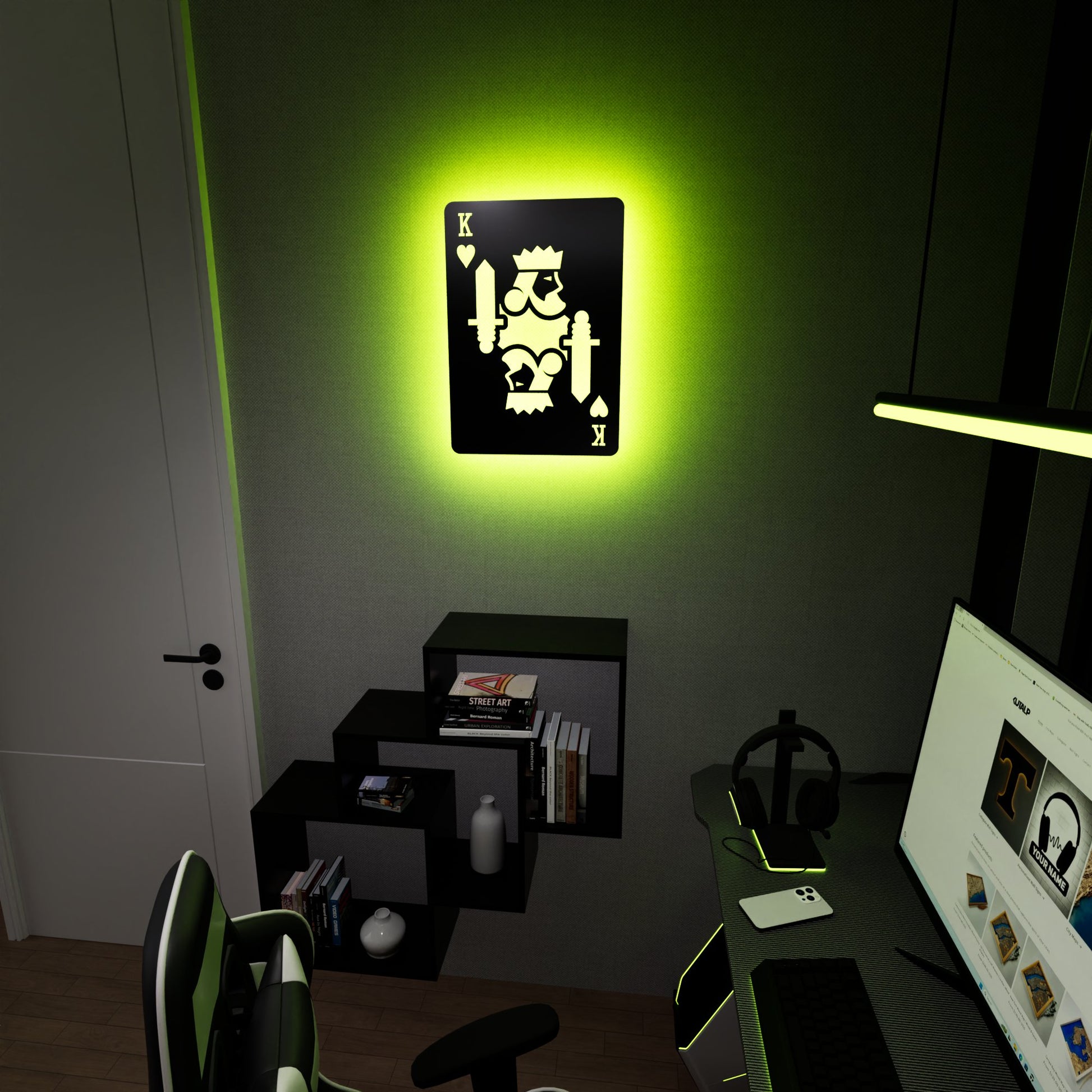 King of Hearts RGB Led Wall Sign: Playing Cards - Kutalp