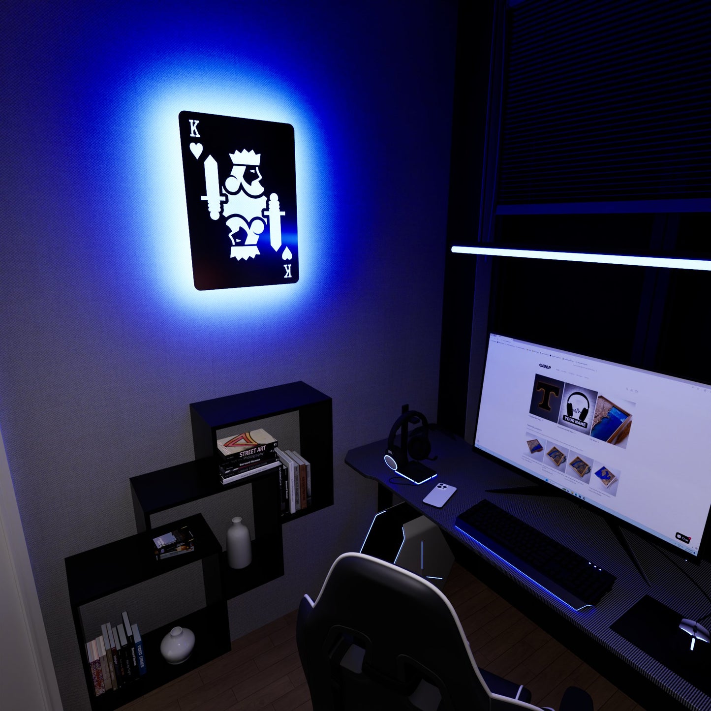 King of Hearts RGB Led Wall Sign: Playing Cards - Kutalp