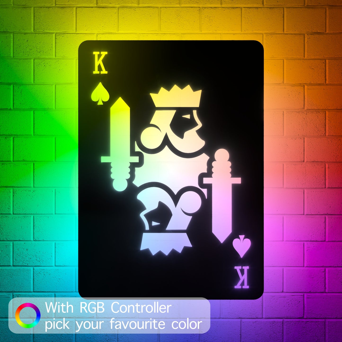 King of Spades RGB Led Wall Sign: Playing Cards - Kutalp