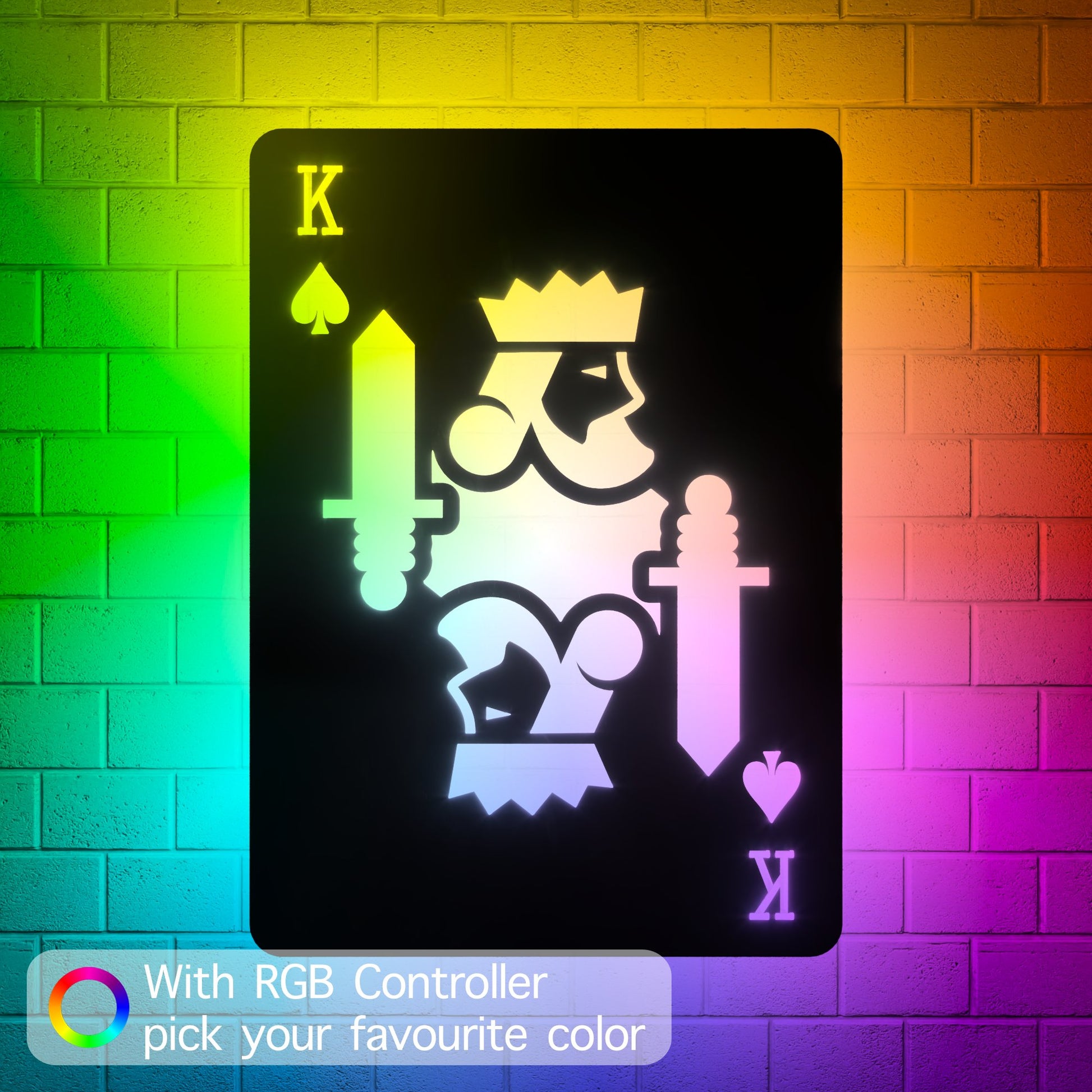 King of Spades RGB Led Wall Sign: Playing Cards - Kutalp