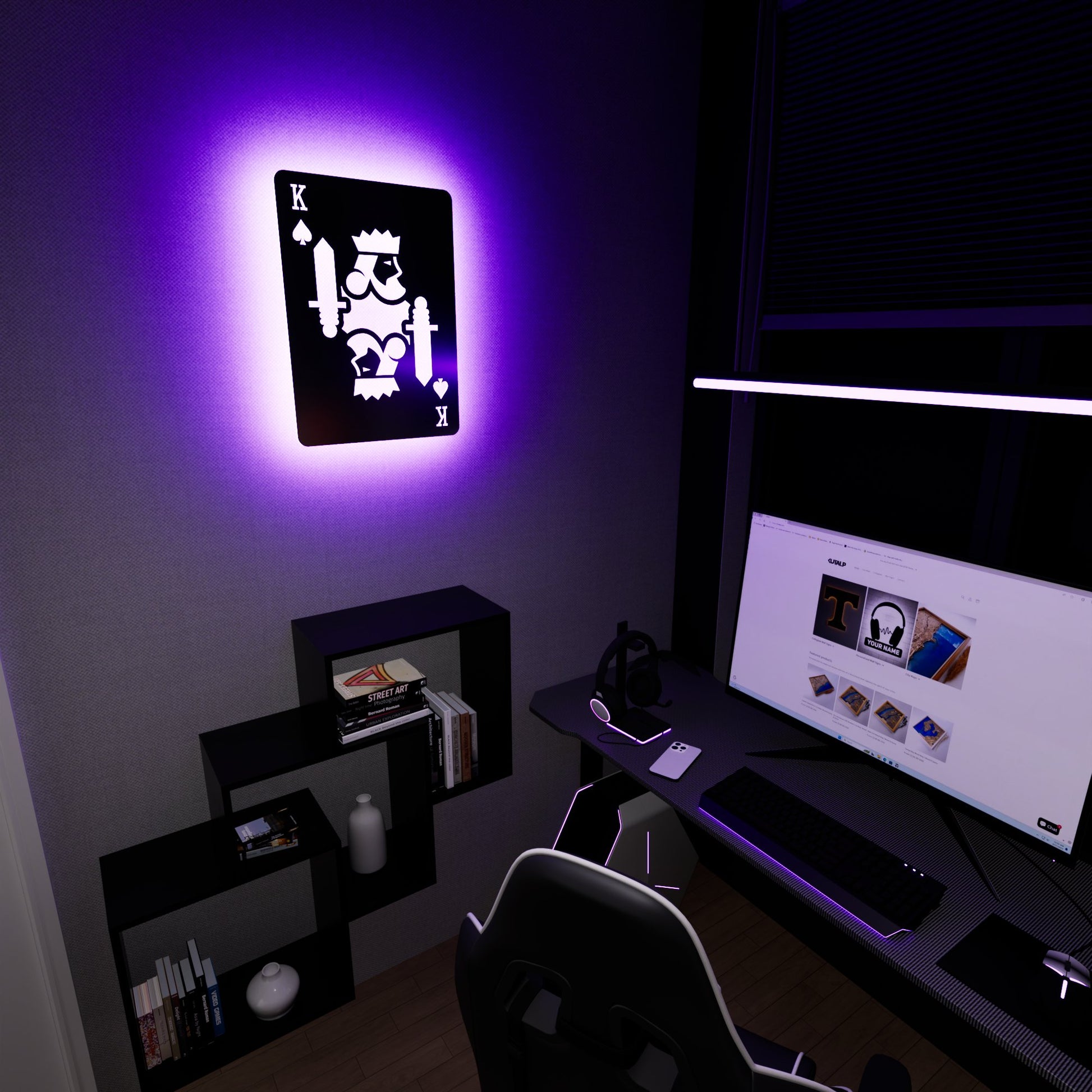 King of Spades RGB Led Wall Sign: Playing Cards - Kutalp