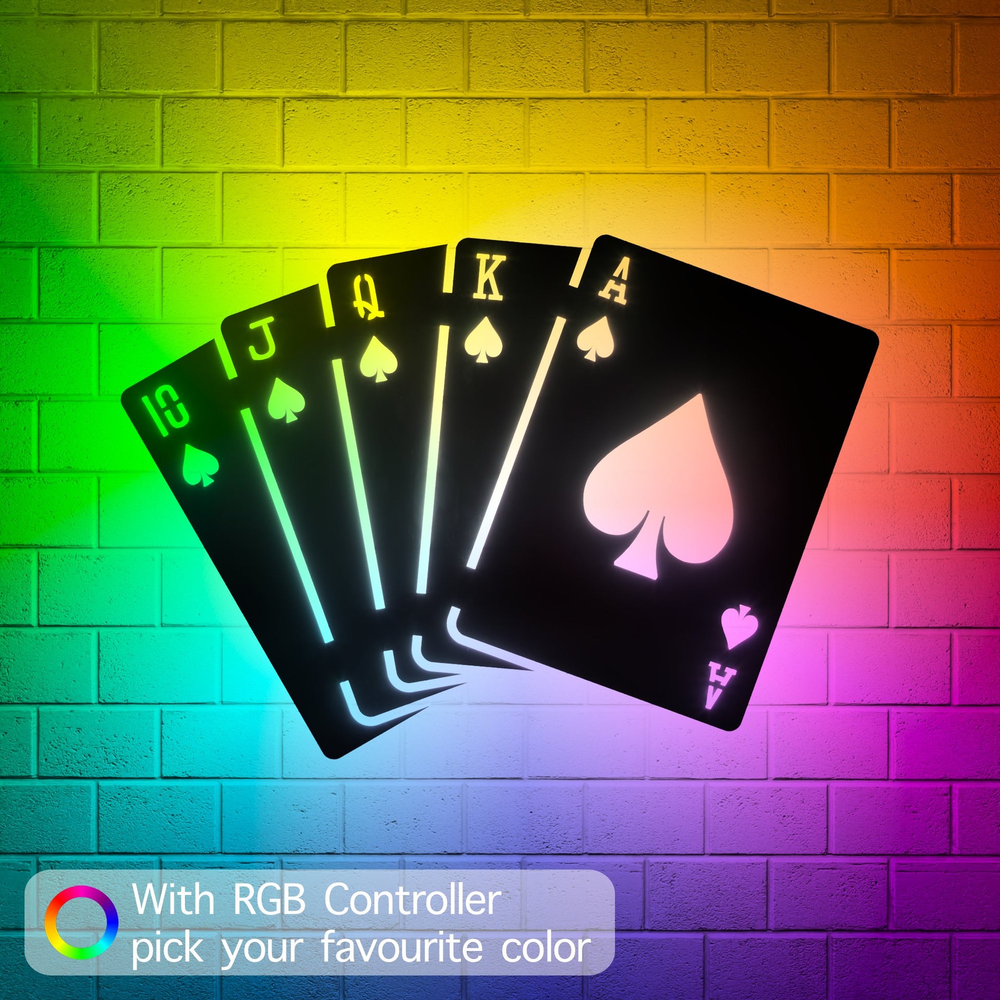 Spades Royal Flush RGB Led Wall Sign: Poker - Kutalp