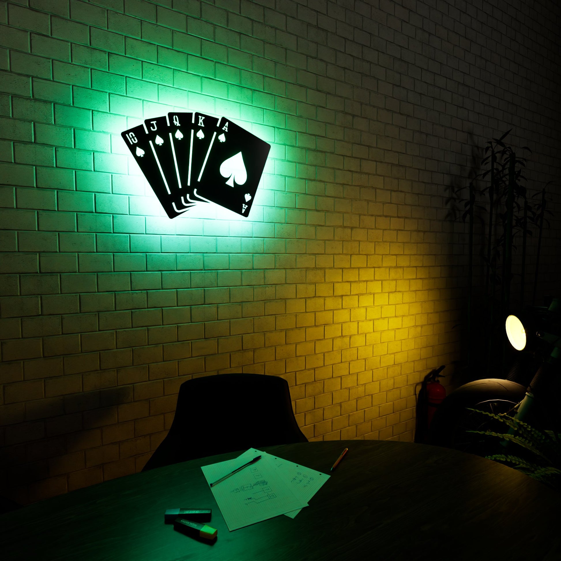 Spades Royal Flush RGB Led Wall Sign: Poker - Kutalp