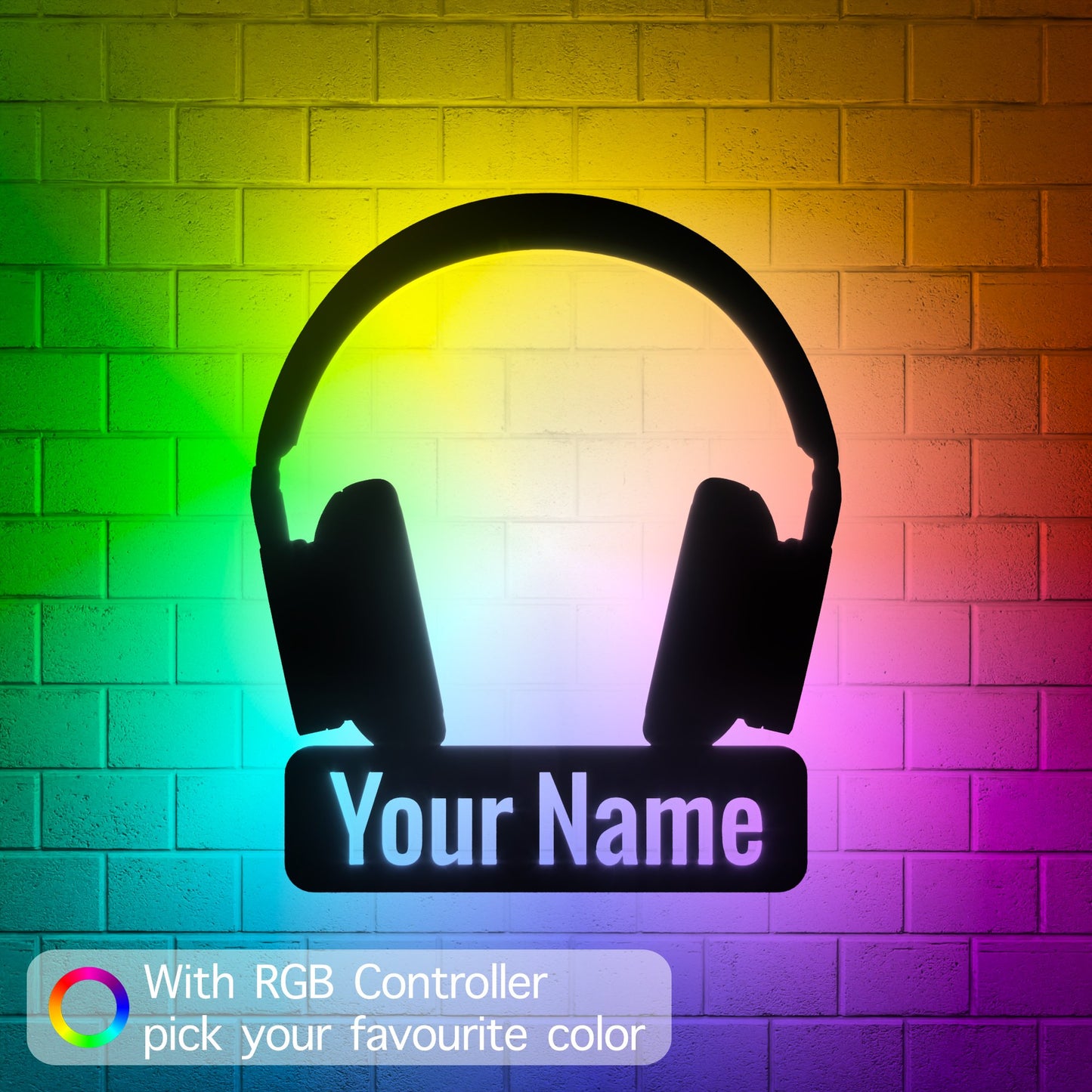 Wireless Headphone RGB Led Wall Sign Personalized - Kutalp