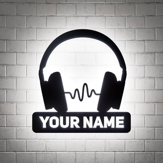 Wireless Headphone Wave RGB Led Wall Sign Personalized - Kutalp