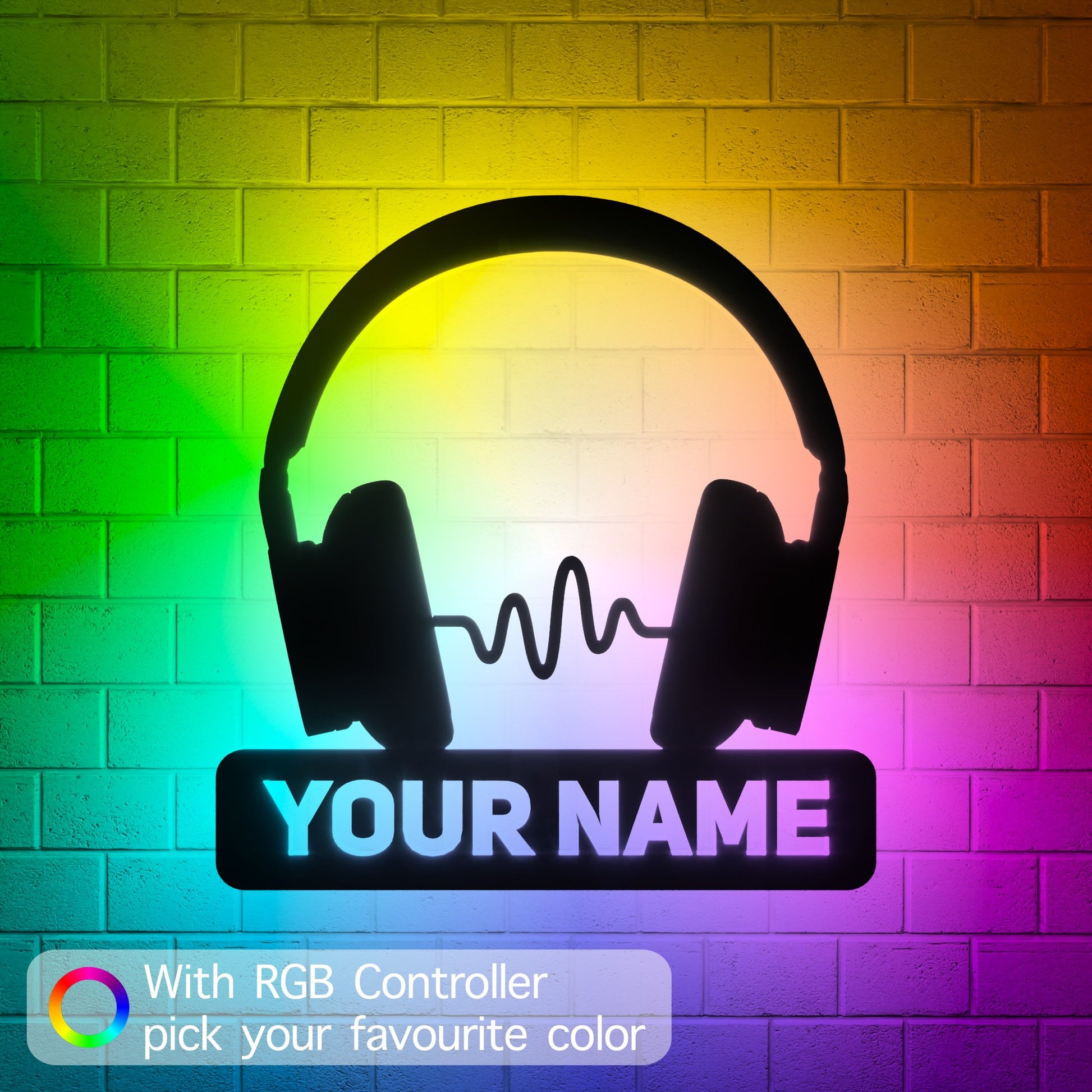Wireless Headphone Wave RGB Led Wall Sign Personalized - Kutalp