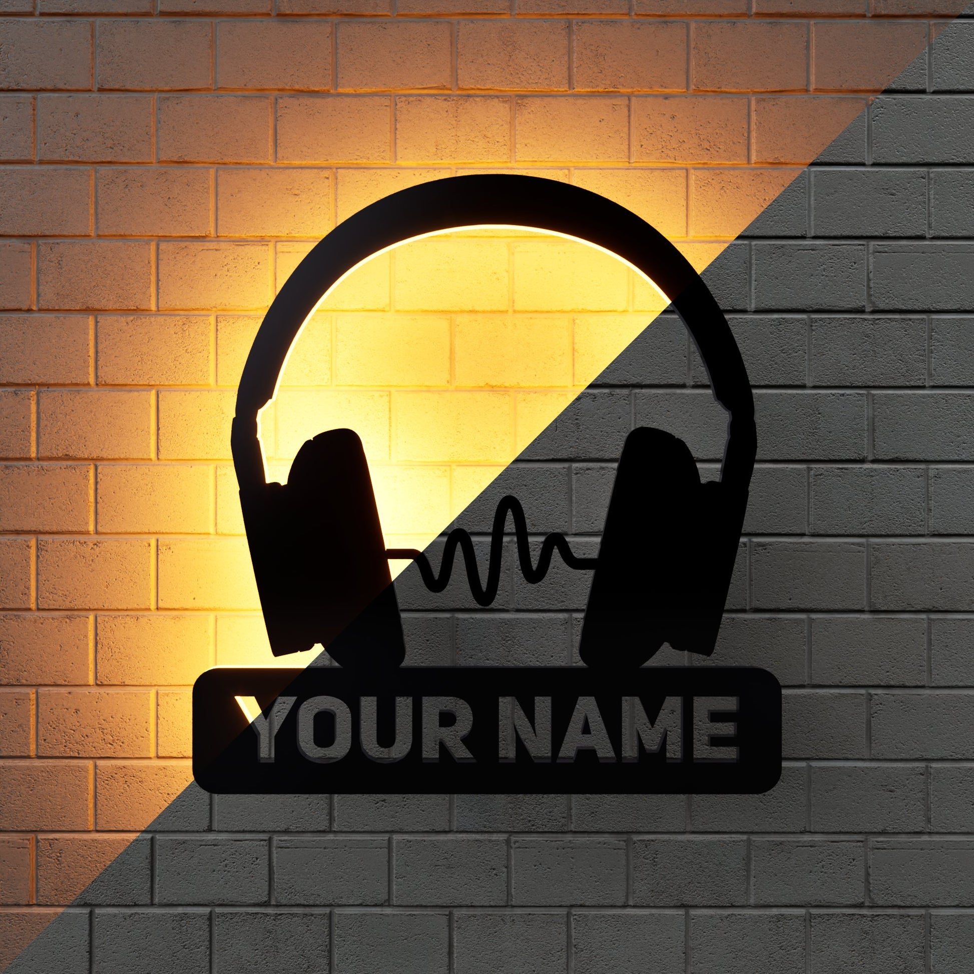 Wireless Headphone Wave RGB Led Wall Sign Personalized - Kutalp